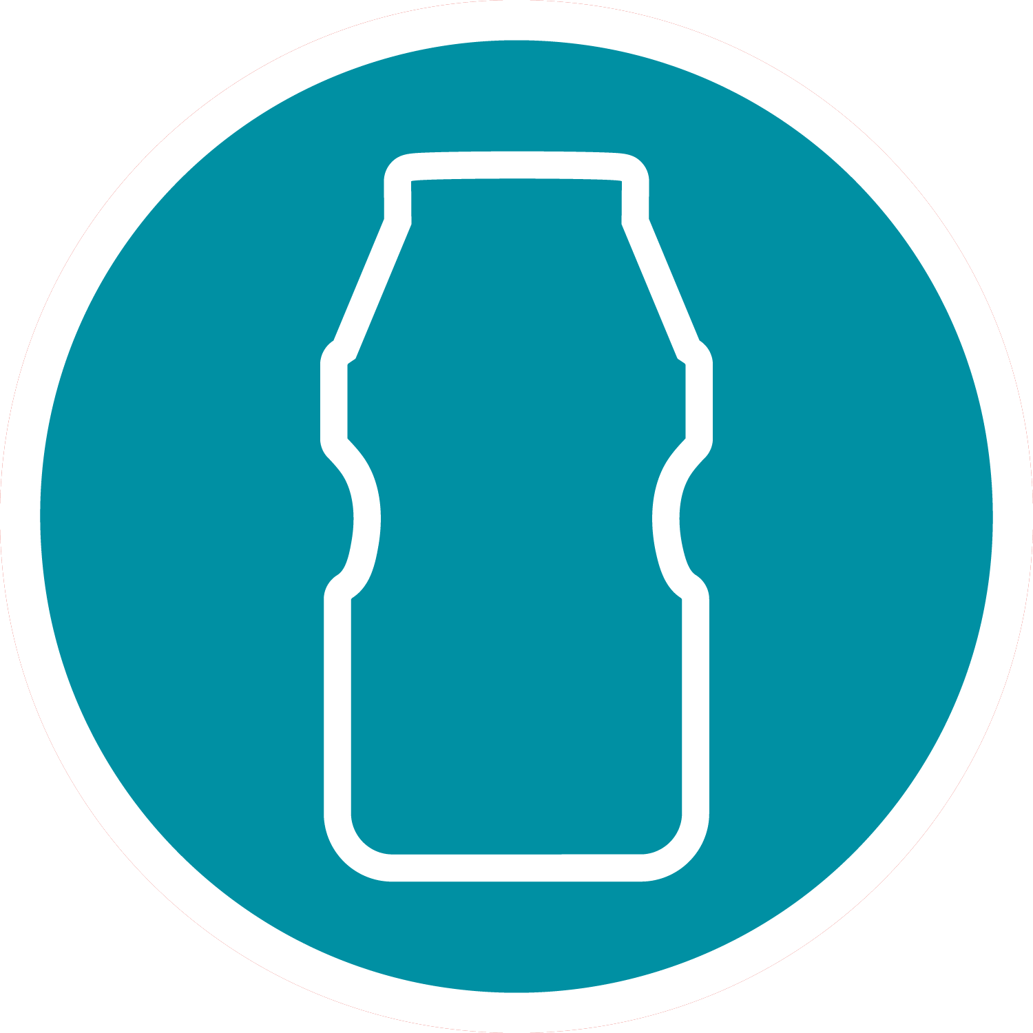 Een icoontje van een Yakult outline op een blauwe achtergrond in de vorm van een rondje.